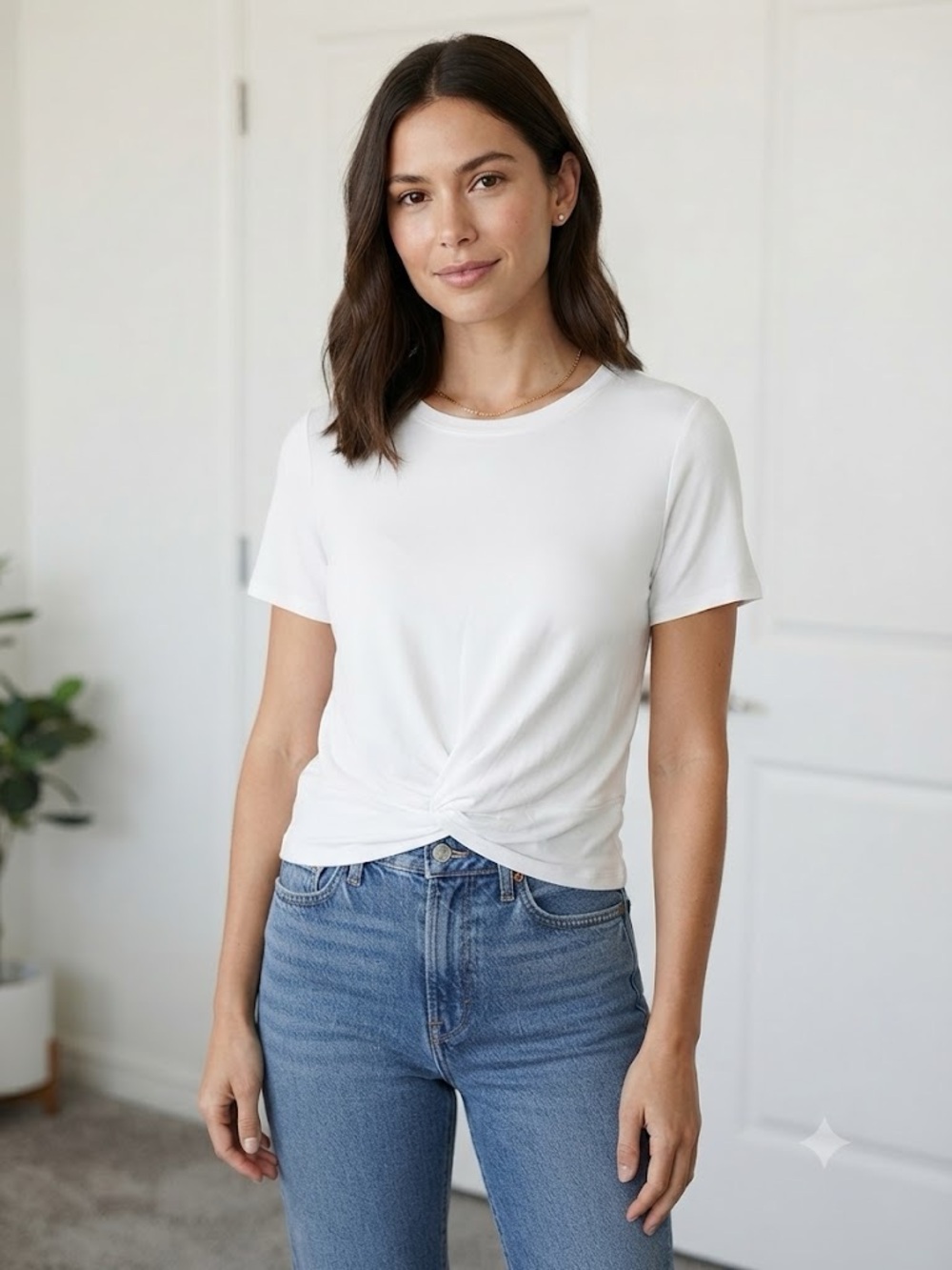 Classic Twist-Front Short Sleeve Tee in White